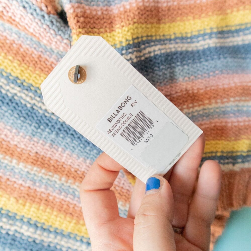 NWT Billabong Seeing Double Multicolored Crewneck Striped Sweater Size Medium - Picture 4 of 9